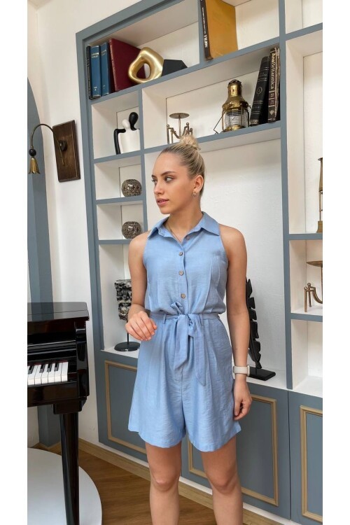 3791-MAVİ DÜĞMELİ ŞORT TULUM