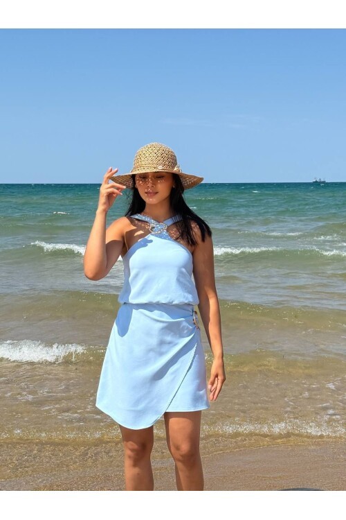 3810-MAVİ TOKALI ŞORT TULUM