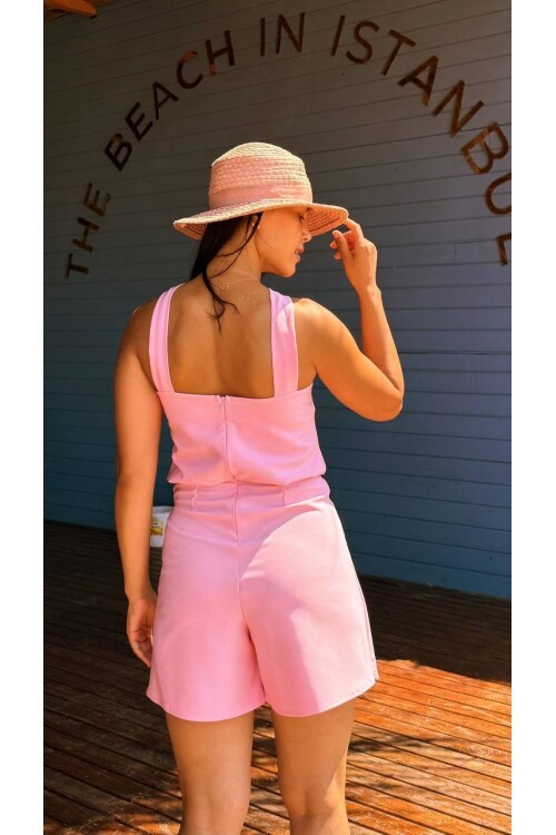 3810-PEMBE TOKALI ŞORT TULUM