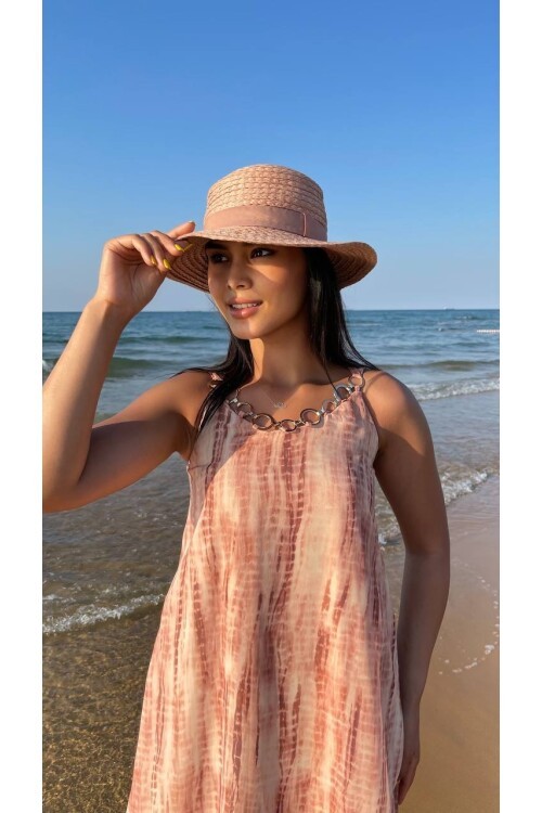 3813 HALTER YAKA HALKA DETAYLI ELBİSE