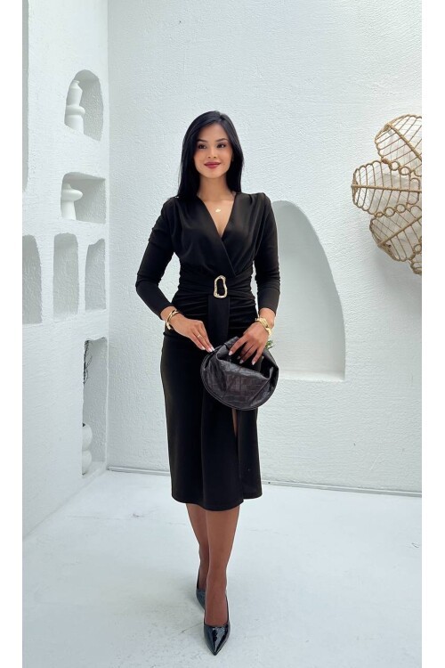 3829- OLİPS KEMER DETAYLI ELBİSE