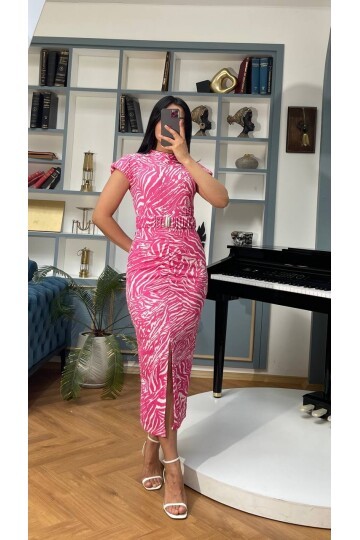 3372-PEMBE KALEM ELBİSE