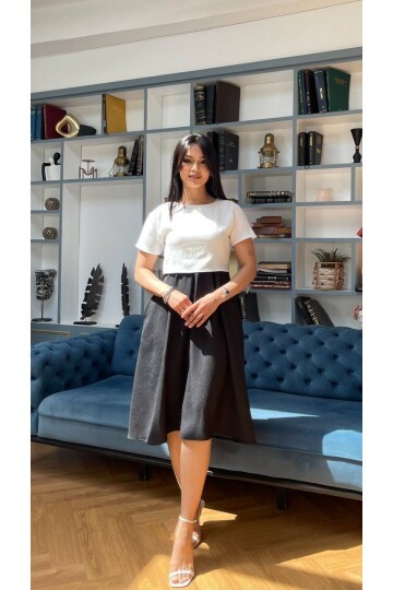 3760-BEYAZ TAKIM DETAY ELBİSE