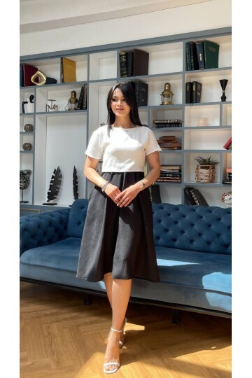 3760-BEYAZ TAKIM DETAY ELBİSE