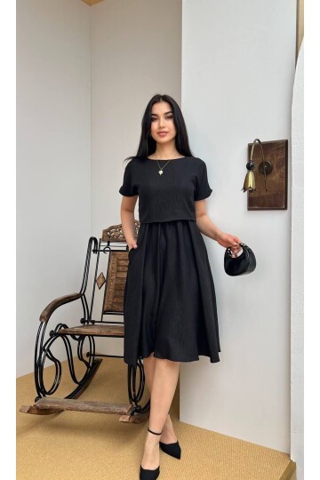 3760-SİYAH TAKIM DETAY ELBİSE