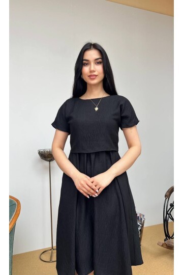 3760-SİYAH TAKIM DETAY ELBİSE