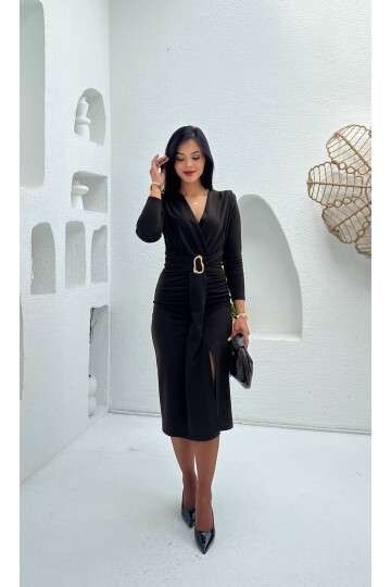 3829- OLİPS KEMER DETAYLI ELBİSE