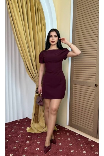 3904-BORDO DOUBLE KUMAŞ PRENSES KOL ELBİSE