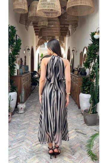 3982-ZEBRA DESEN HLATER YAKA ELBİSE